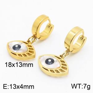 Women Gold-Plated Stainless Steel Earrings with Black Oval Comic Eyes Charms - KE109569-HF
