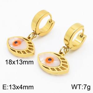 Women Gold-Plated Stainless Steel Earrings with Orange Oval Comic Eyes Charms - KE109570-HF