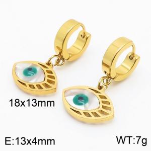 Women Gold-Plated Stainless Steel Earrings with Green Oval Comic Eyes Charms - KE109571-HF