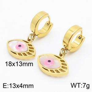 Women Gold-Plated Stainless Steel Earrings with Pink Oval Comic Eyes Charms - KE109572-HF