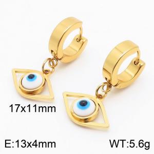 Women Gold-Plated Stainless Steel&Shell Earrings with Blue Oval Comic Eyes Charms - KE109575-HF