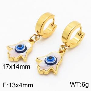 Women Gold-Plated Stainless Steel Earrings with Abstract Shape Blue Eyes Charms - KE109577-HF