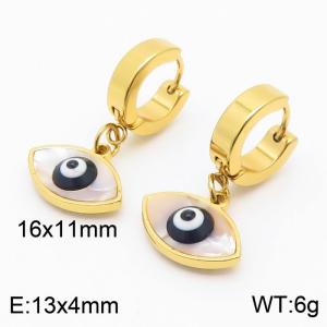 Women Gold-Plated Stainless Steel&Shell Earrings with Black Oval Comic Eyes Charms - KE109581-HF
