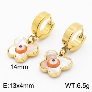Women Gold-Plated Stainless Steel&Shell Earrings with Butterfly Shape Orange Eyes Charms - KE109585-HF