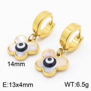 Women Gold-Plated Stainless Steel&Shell Earrings with Butterfly Shape Black Eyes Charms - KE109586-HF
