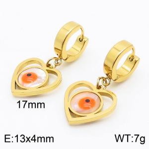 Women Gold-Plated Stainless Steel&Shell Earrings with Hollow Love Heart Orange Eyes Charms - KE109589-HF
