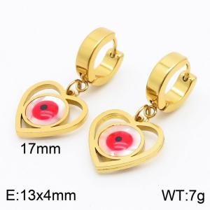 Women Gold-Plated Stainless Steel&Shell Earrings with Hollow Love Heart Red Eyes Charms - KE109591-HF