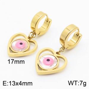 Women Gold-Plated Stainless Steel&Shell Earrings with Hollow Love Heart Pink Eyes Charms - KE109593-HF