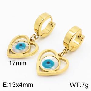 Women Gold-Plated Stainless Steel&Shell Earrings with Hollow Love Heart Light Blue Eyes Charms - KE109595-HF