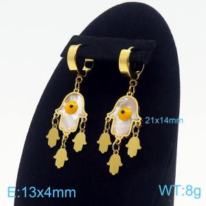 Women Gold-Plated Stainless Steel&Shell Yellow Eyes Earrings with Abstract Shape Charms - KE109597-HF