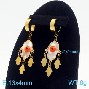 Women Gold-Plated Stainless Steel&Shell Orange Eyes Earrings with Abstract Shape Charms - KE109600-HF