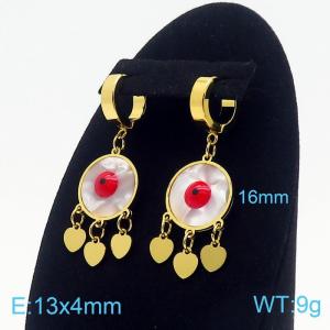 Women Gold-Plated Stainless Steel&Shell Round Red Eyes Earrings with Love Heart Charms - KE109601-HF