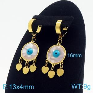 Women Gold-Plated Stainless Steel&Shell Round Light Blue Eyes Earrings with Love Heart Charms - KE109604-HF