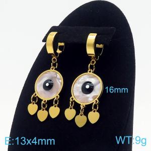 Women Gold-Plated Stainless Steel&Shell Round Black Eyes Earrings with Love Heart Charms - KE109605-HF