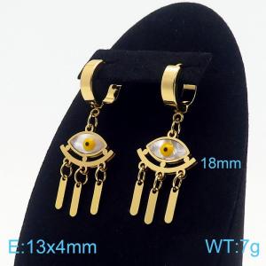 Women Gold-Plated Stainless Steel&Shell Yellow Oval Comic Eyes Earrings with Blank Tag Charms - KE109606-HF