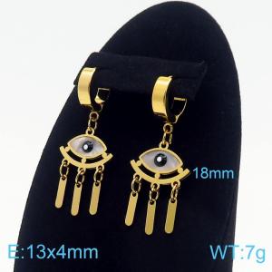 Women Gold-Plated Stainless Steel&Shell Black Oval Comic Eyes Earrings with Blank Tag Charms - KE109607-HF