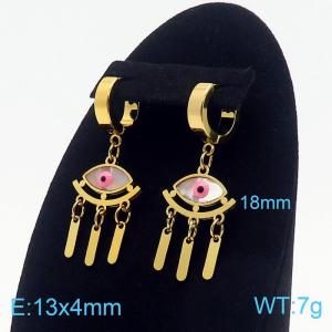 Women Gold-Plated Stainless Steel&Shell Pink Oval Comic Eyes Earrings with Blank Tag Charms - KE109608-HF