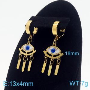 Women Gold-Plated Stainless Steel&Shell Blue Oval Comic Eyes Earrings with Blank Tag Charms - KE109609-HF