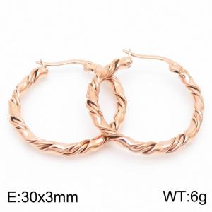 Rose Gold Color Stainless Steel Twist Earring For Women - KE109632-KFC