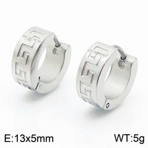 13*5mm Fashion Ear Buckle Stainless Steel Great Wall Pattern Earrings for Men and Women - KE109645-XY