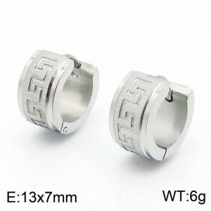 13*7mm Fashion Ear Buckle Stainless Steel Great Wall Pattern Earrings for Men and Women - KE109649-XY