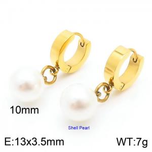 Korean version of fashion stainless steel pearl pendant flat ear buckle - KE109749-Z
