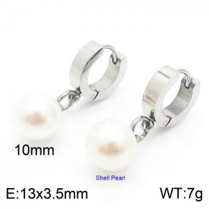 Korean version of fashion stainless steel pearl pendant flat ear buckle - KE109750-Z