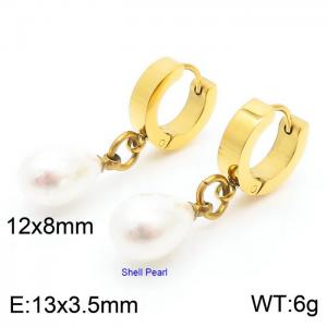 Korean version of fashion stainless steel pearl pendant flat ear buckle - KE109751-Z