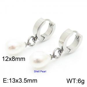 Korean version of fashion stainless steel pearl pendant flat ear buckle - KE109752-Z