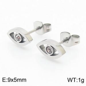 Stainless Steel Silver Plated Eye Shape Stud Earrings For Women With Small Cubic Zirconia - KE109783-KLX