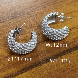 European and American fashion stainless steel simple C-shaped threaded hollow charm silver earrings - KE109837-WGMW