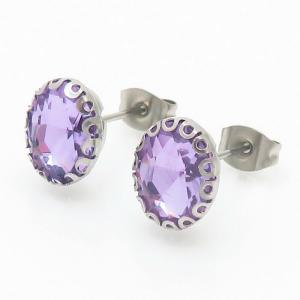 Women Elegant Round Stainless Steel&Purple Stone Earrings - KE109842-FA