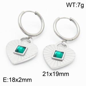 Women Romantic Stainless Steel&Green Gem Love Heart Earrings - KE109927-KSP