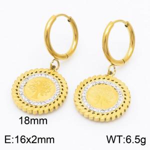 18K Gold Stainless Steel Cz Tree Pendant Drop Huggie Earrings - KE109945-KSP