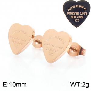 10MM Heart Shape Stainless Steel Earrings With Letters Rose Gold Color - KE110018-KLX