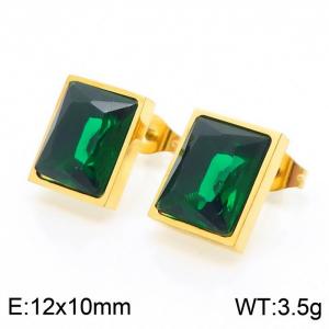 Stainless steel fashionable lightweight rectangular green gemstone women's charm gold earrings - KE110084-KLX