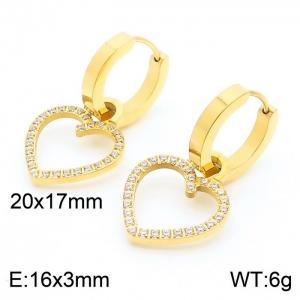 Stainless steel fashionable circular hanging hollow heart-shaped diamond pendant charm gold earrings - KE110088-KLX