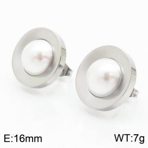Stainless Steel Silver Pearl Stud Earring for Women - KE110105-K