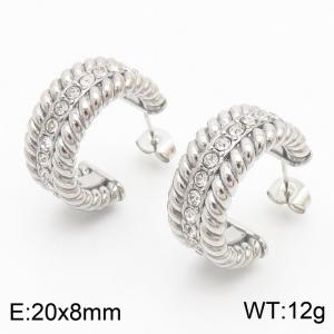 Stainless Steel Semi-Circular Zirconia Stud Earrings Gift for Women - KE110150-KFC