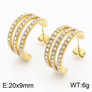 Stainless Steel Semi-Circular Zirconia Stud Earrings Gift for Women - KE110155-KFC
