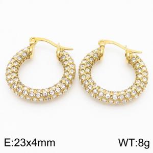 Stainless Steel Zirconia Round Hollow Earrings for Women Wedding Party Jewelery Gift - KE110160-KFC