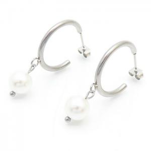 Simple Round Stud Earring with Pearl Women Stainless Steel Silver Color - KE110241-YX