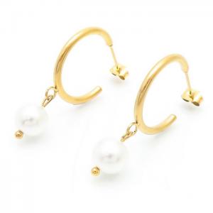 Simple Round Stud Earring with Pearl Women Stainless Steel Gold Color - KE110242-YX