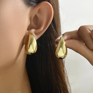 European and American stainless steel simple water droplet shaped glossy women's fashionable gold earrings - KE110262-KFC