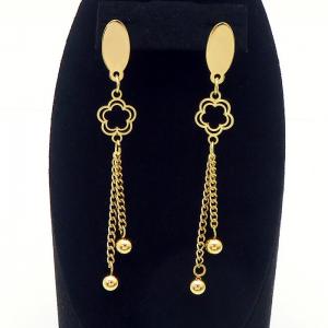 Polished Stainless Steel Gold Color Bead Charm Double Chain Tassel Earrings for Women - KE110327-HF