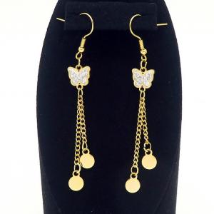 Stainless Steel Gold Color Zircon Butterfly Tassel Earrings for Women Bead Charm Wedding Party Jewelry - KE110335-HF