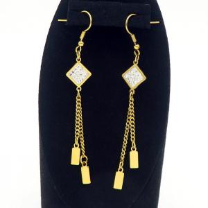 Stainless Steel Gold Color Zircon Rhomboid Tassel Earrings for Women Love Wedding Party Jewelry - KE110336-HF