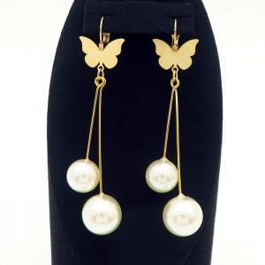 Gold Color Butterfly Round Pearl Tassel Earrings for Women Stainless Stee  Wedding Party Jewelry - KE110342-HF