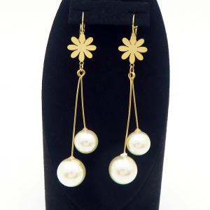 Gold Color Flower Round Pearl Tassel Earrings for Women Stainless Stee  Wedding Party Jewelry - KE110343-HF