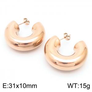 Stainless Steel Shiny Rose Gold Color Hollow Earrings for Women Simple Fashion Jewelry - KE110347-KFC